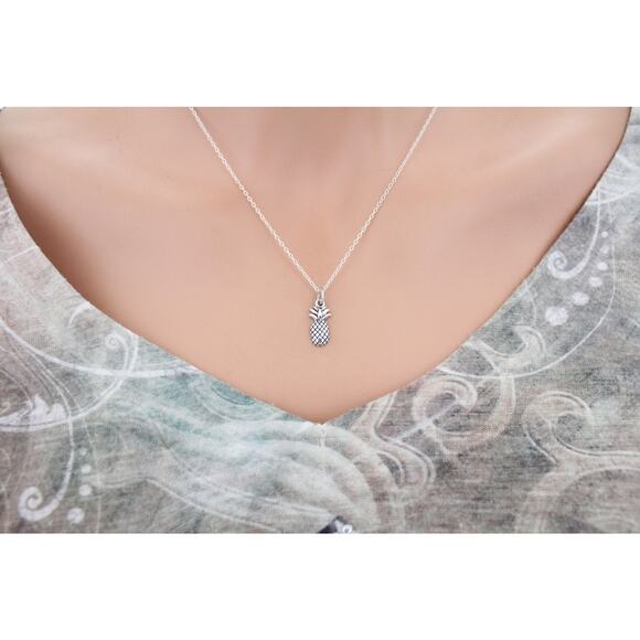 Sterling Silver Pineapple Charm Necklace, Fun Silver Pineapple Pendant Necklace - Picture 5 of 5